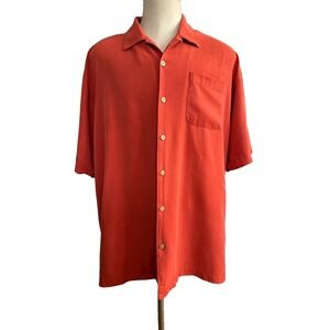Tommy Bahama Mens 100% Silk Shirt XLX Burnt Orange Button Up Short Sleeve Camp